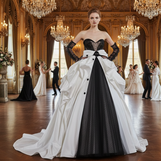 Unique Black Mesh Wedding Dress with Detachable Train