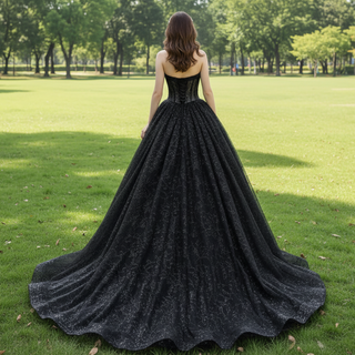 Strapless Bridal Gown Elegant Black Wedding Dress