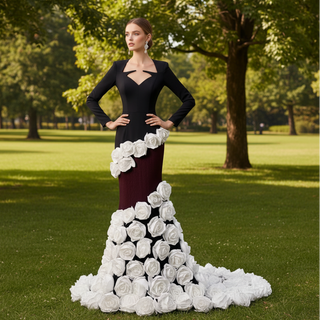 Handmade White 3D Floral Rose Mermaid Wedding Gown Formal Evening Dress