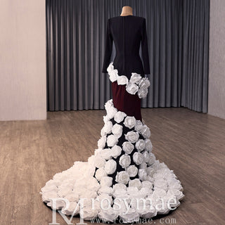 Handmade White 3D Floral Rose Mermaid Wedding Gown Formal Evening Dress