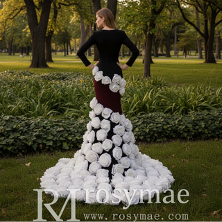 Handmade White 3D Floral Rose Mermaid Wedding Gown Formal Evening Dress