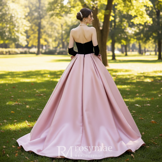 Black&Purple/Pink Formal Evening Dress Strapless Prom Gown