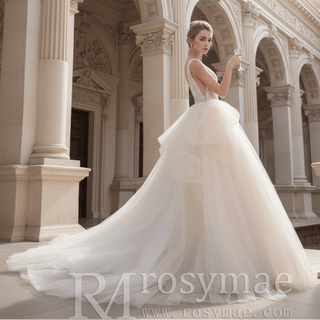 Bling Princess V Neck Wedding Dress with Tank Straps - Rosymae