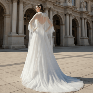 Bling Sequin Wedding Dress with Cape Hobo Bridal Gown - Rosymae