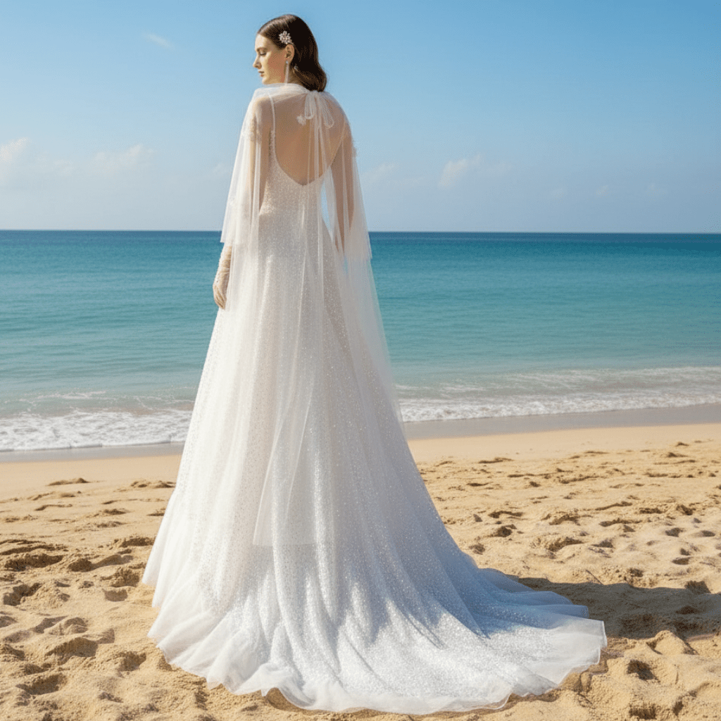 Bling Sequin Wedding Dress with Cape Hobo Bridal Gown - Rosymae