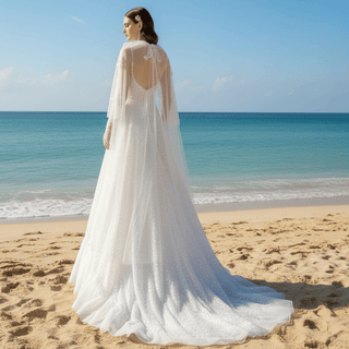 Bling Sequin Wedding Dress with Cape Hobo Bridal Gown - Rosymae
