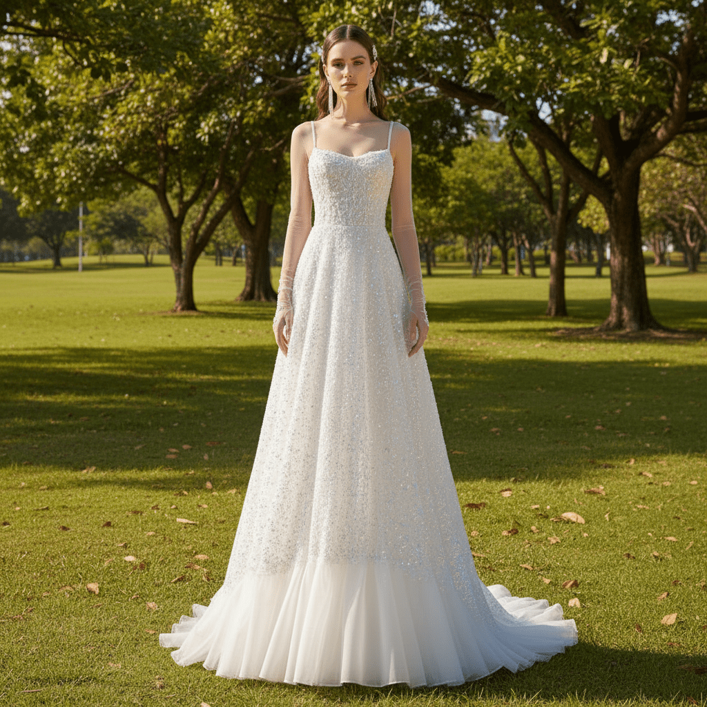 Bling Sequin Wedding Dress with Cape Hobo Bridal Gown - Rosymae