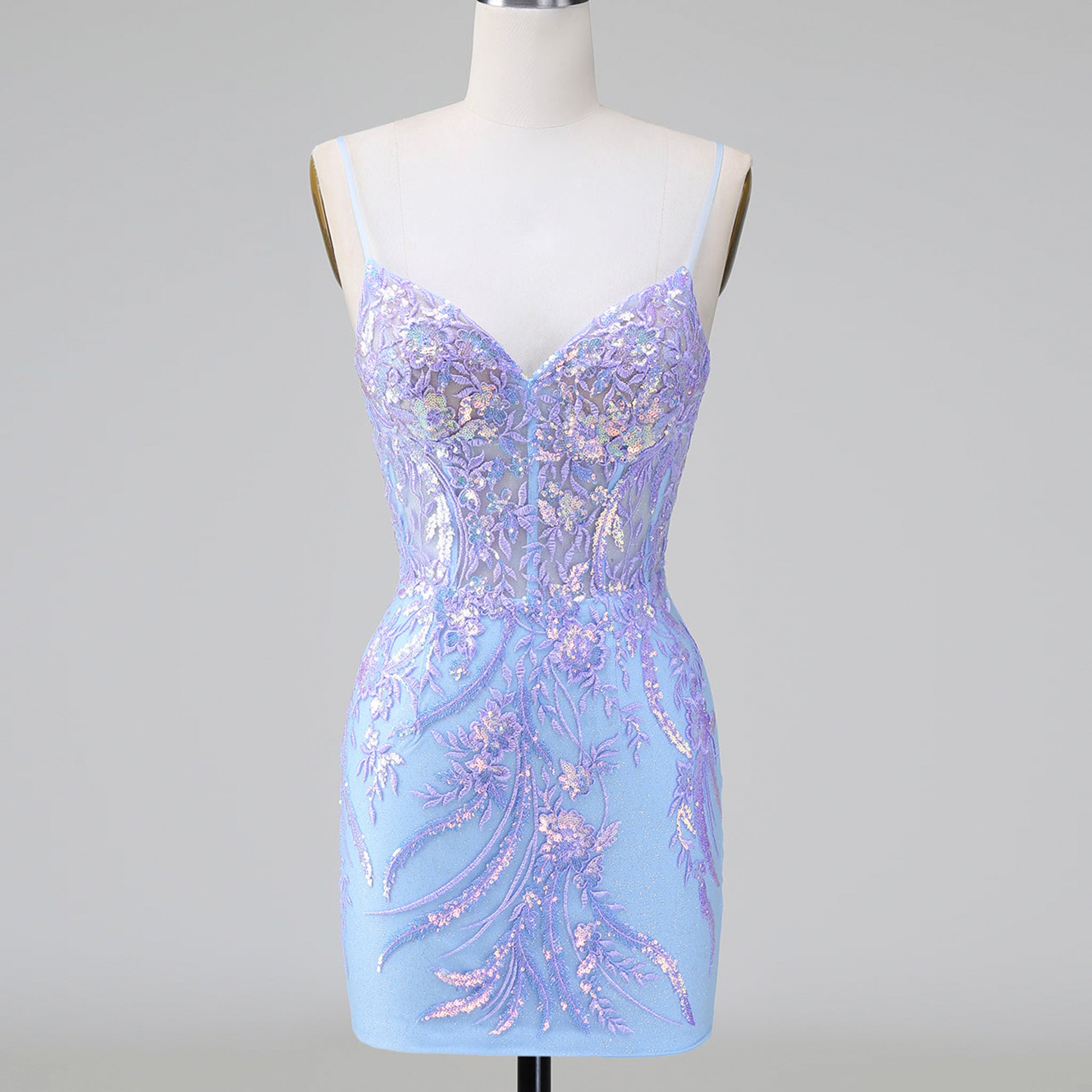 Elegant Above Knee Length Cocktail Dresses with Spaghetti Straps Lilac / 14 Elegant Above Knee Length Cocktail Dresses with Spaghetti Straps Lilac / 14
