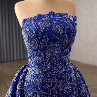 Blue Luxury Beaded Mermaid Formal Gown Wedding Dress with Overskirt - Rosymae