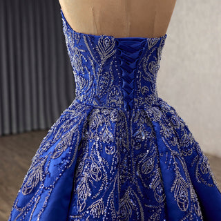 Blue Luxury Beaded Mermaid Formal Gown Wedding Dress with Overskirt - Rosymae