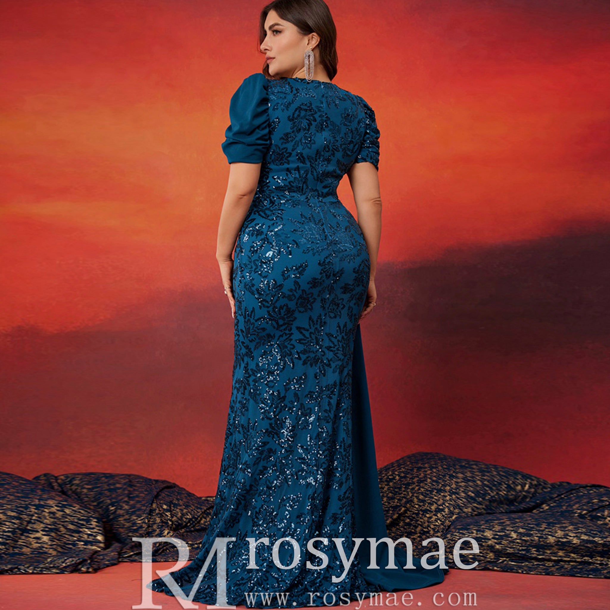 Classic Trendy Short Sleeve Plus Size Mermaid Dresses for Evening Party Dark Green / 1XL Classic Trendy Short Sleeve Plus Size Mermaid Dresses for Evening Party Dark Green / 1XL