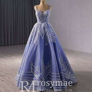 Blue Wedding Gown Elegant Quinceanera Dress with Spaghetti Strap - Rosymae