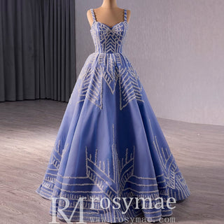 Blue Wedding Gown Elegant Quinceanera Dress with Spaghetti Strap - Rosymae