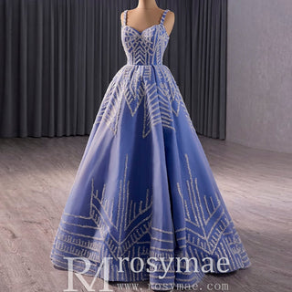 Blue Wedding Gown Elegant Quinceanera Dress with Spaghetti Strap - Rosymae