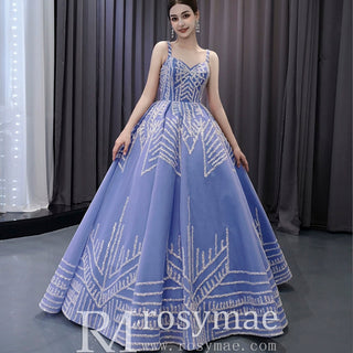 Blue Wedding Gown Elegant Quinceanera Dress with Spaghetti Strap - Rosymae