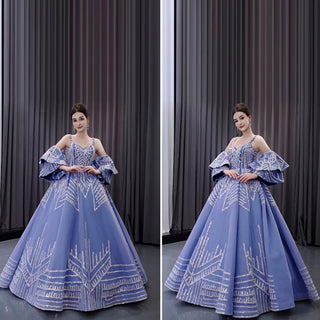 Blue Wedding Gown Elegant Quinceanera Dress with Spaghetti Strap - Rosymae