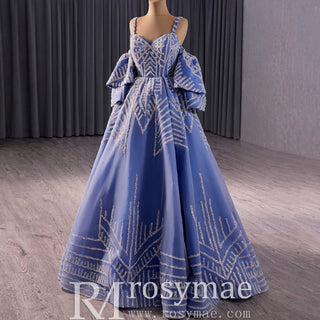 Blue Wedding Gown Elegant Quinceanera Dress with Spaghetti Strap - Rosymae