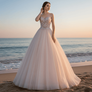 Blush A-line Tulle Wedding Dress with Sweetheart Neckline - Rosymae