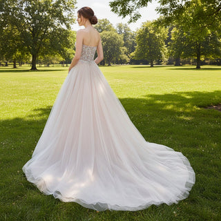 Blush A-line Tulle Wedding Dress with Sweetheart Neckline - Rosymae