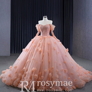 Blush Ball Gown Off the Shoulder Long Sleeves Sweetheart Quinceanera Dress - Rosymae
