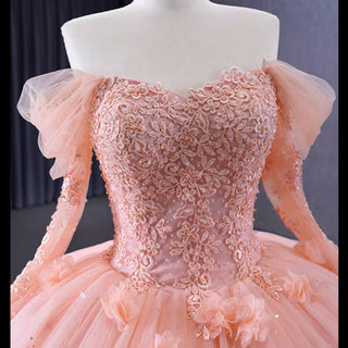 Blush Ball Gown Off the Shoulder Long Sleeves Sweetheart Quinceanera Dress - Rosymae