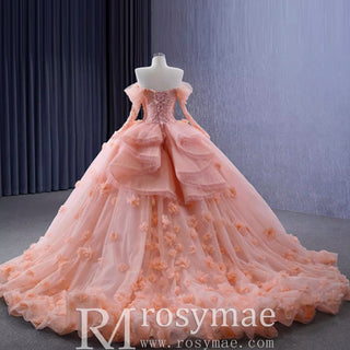 Blush Ball Gown Off the Shoulder Long Sleeves Sweetheart Quinceanera Dress - Rosymae