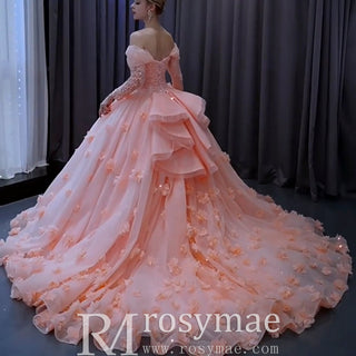 Blush Ball Gown Off the Shoulder Long Sleeves Sweetheart Quinceanera Dress - Rosymae