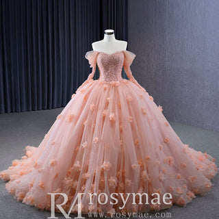 Blush Ball Gown Off the Shoulder Long Sleeves Sweetheart Quinceanera Dress - Rosymae