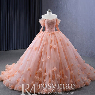 Blush Ball Gown Off the Shoulder Long Sleeves Sweetheart Quinceanera Dress - Rosymae