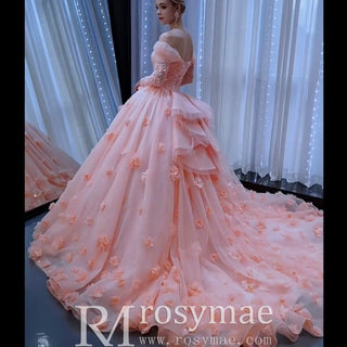 Blush Ball Gown Off the Shoulder Long Sleeves Sweetheart Quinceanera Dress - Rosymae