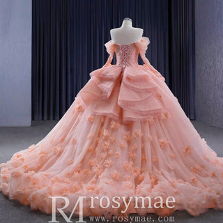 Blush Ball Gown Off the Shoulder Long Sleeves Sweetheart Quinceanera Dress - Rosymae