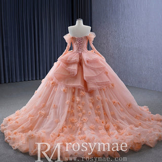 Blush Ball Gown Off the Shoulder Long Sleeves Sweetheart Quinceanera Dress - Rosymae