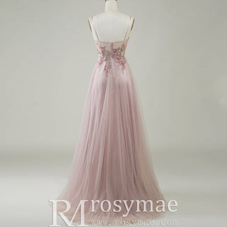 Blush Pink A-Line Wedding Dress with with 3D Fabric Flower Petals & Micro-Beading - Rosymae