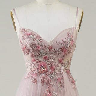 Blush Pink A-Line Wedding Dress with with 3D Fabric Flower Petals & Micro-Beading - Rosymae