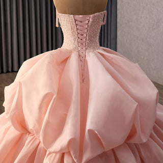 Blush Pink Ball Gown Multi-Layered Ruffled Skirt Quinceañera Dress - Rosymae