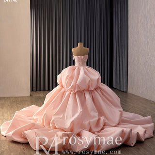 Blush Pink Ball Gown Multi-Layered Ruffled Skirt Quinceañera Dress - Rosymae