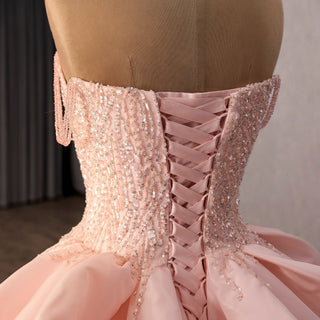Blush Pink Ball Gown Multi-Layered Ruffled Skirt Quinceañera Dress - Rosymae