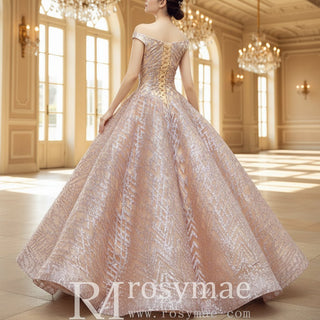 Blush Pink Quinceanera Dress Off The Shoulder Sweet 15 16 Ball Gown - Rosymae