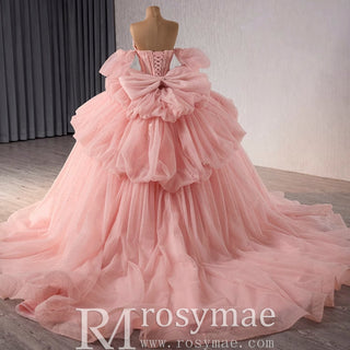 Blush Puffy Skirt Ball Gown Quinceanera Dress with Detachable Sleeve - Rosymae