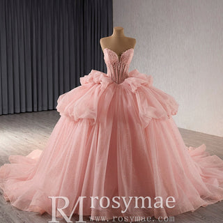 Blush Puffy Skirt Ball Gown Quinceanera Dress with Detachable Sleeve - Rosymae