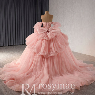 Blush Puffy Skirt Ball Gown Quinceanera Dress with Detachable Sleeve - Rosymae