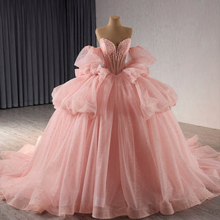 Blush Puffy Skirt Ball Gown Quinceanera Dress with Detachable Sleeve - Rosymae