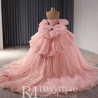 Blush Puffy Skirt Ball Gown Quinceanera Dress with Detachable Sleeve - Rosymae
