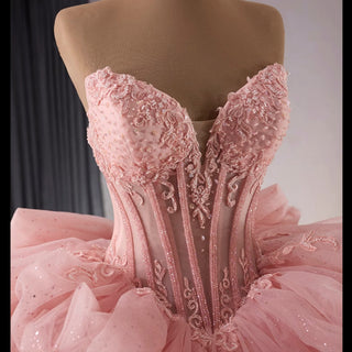 Blush Puffy Skirt Ball Gown Quinceanera Dress with Detachable Sleeve - Rosymae