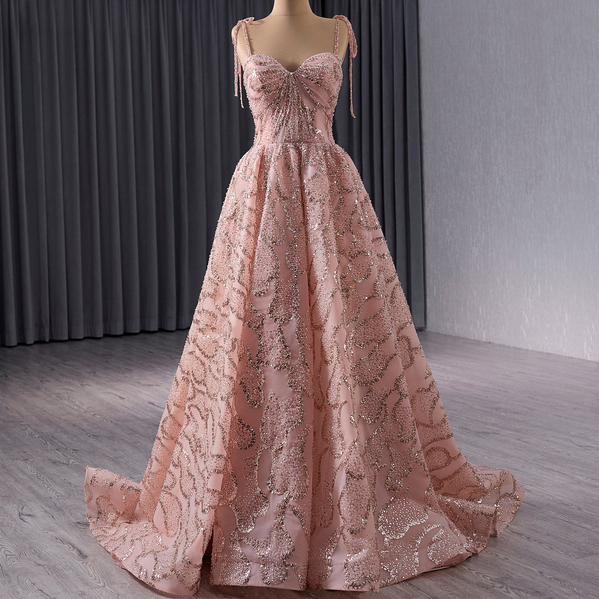 Sparkly A-line Blush Wedding Dress with Spaghetti Strap Blush / 2 Sparkly A-line Blush Wedding Dress with Spaghetti Strap Blush / 2