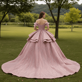 Blushing Off-Shoulder Ball Gown Quinceanera Dress with Tiered Ruffle Skirt - Rosymae