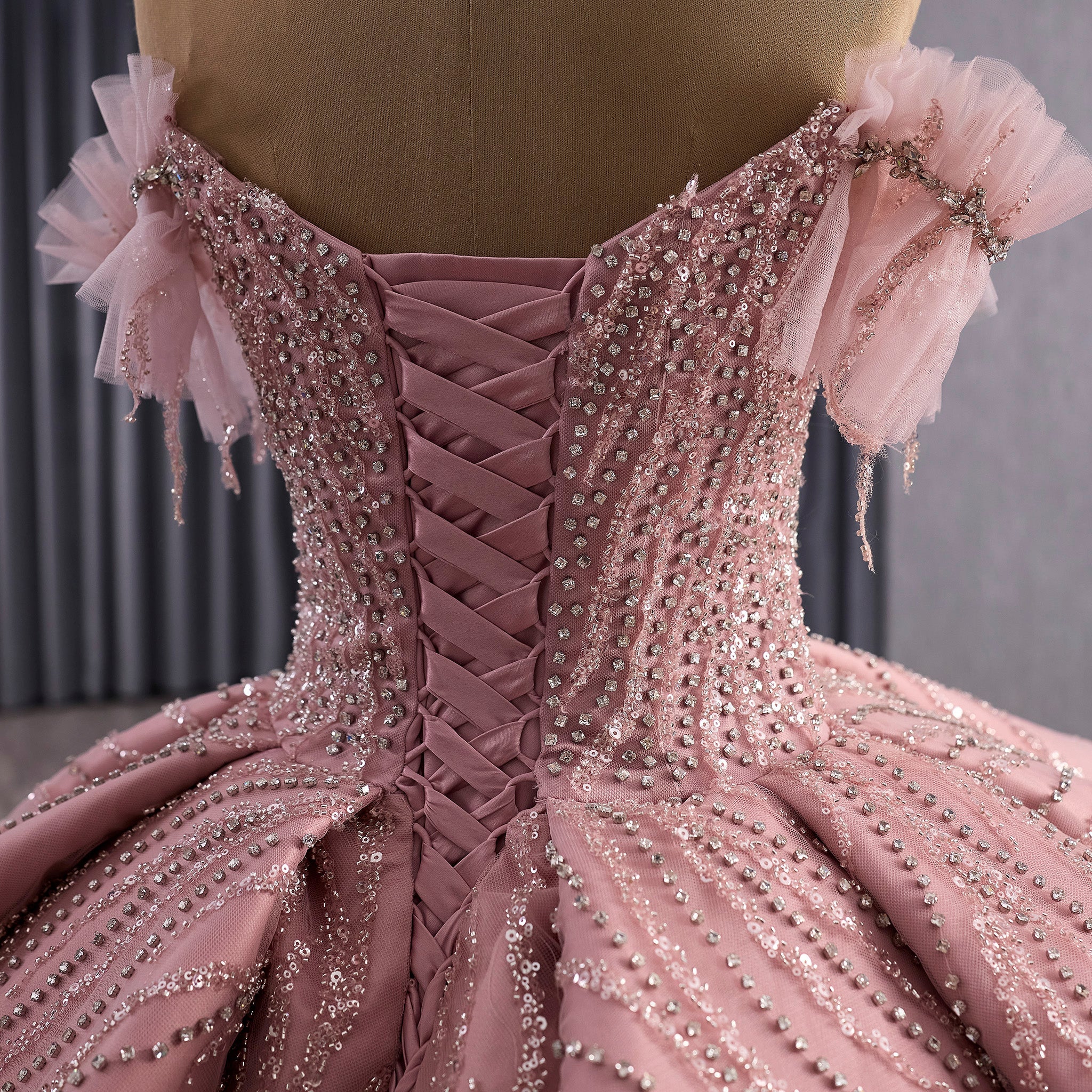 Blushing Off-Shoulder Ball Gown Quinceanera Dress with Tiered Ruffle Skirt - Rosymae