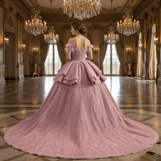 Blushing Off-Shoulder Ball Gown Quinceanera Dress with Tiered Ruffle Skirt - Rosymae