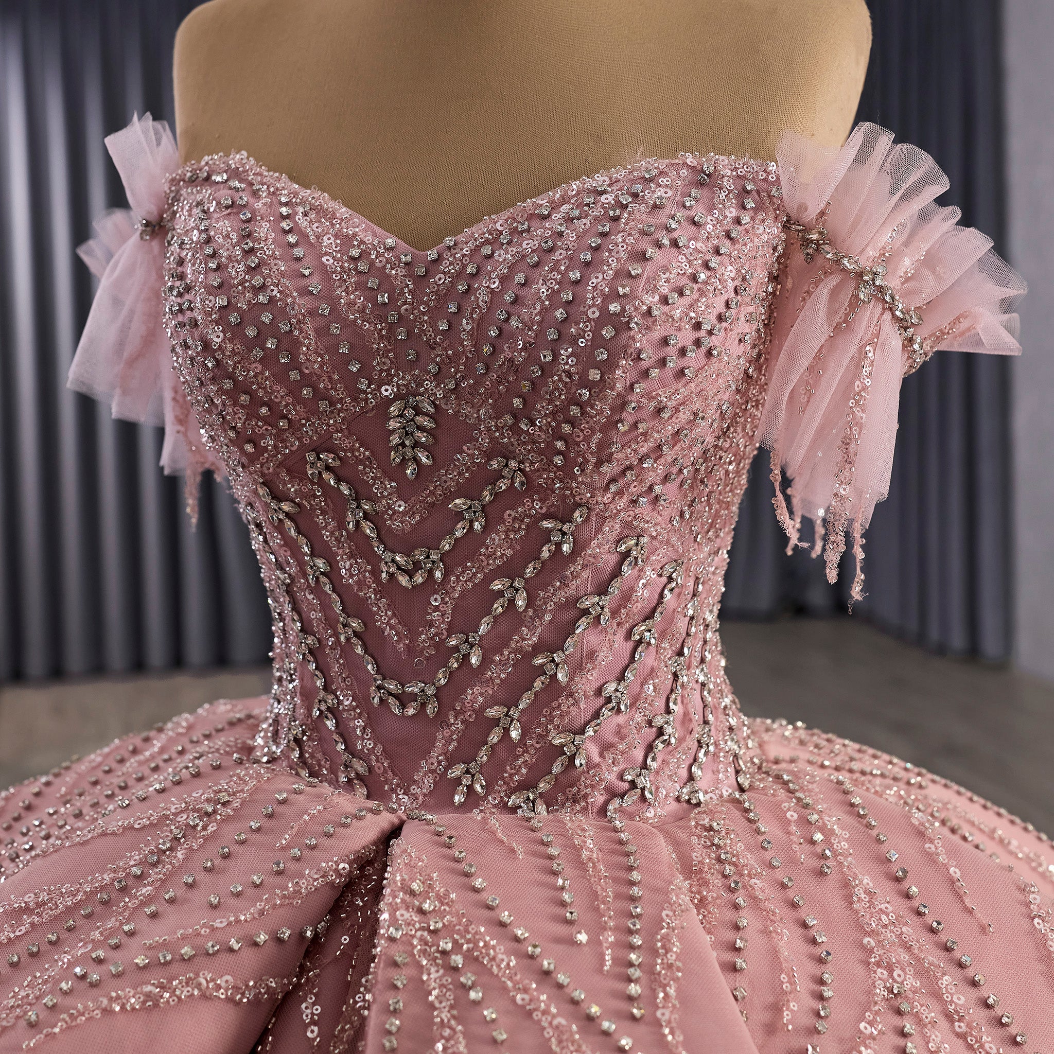 Blushing Off-Shoulder Ball Gown Quinceanera Dress with Tiered Ruffle Skirt - Rosymae