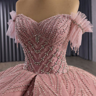 Blushing Off-Shoulder Ball Gown Quinceanera Dress with Tiered Ruffle Skirt - Rosymae